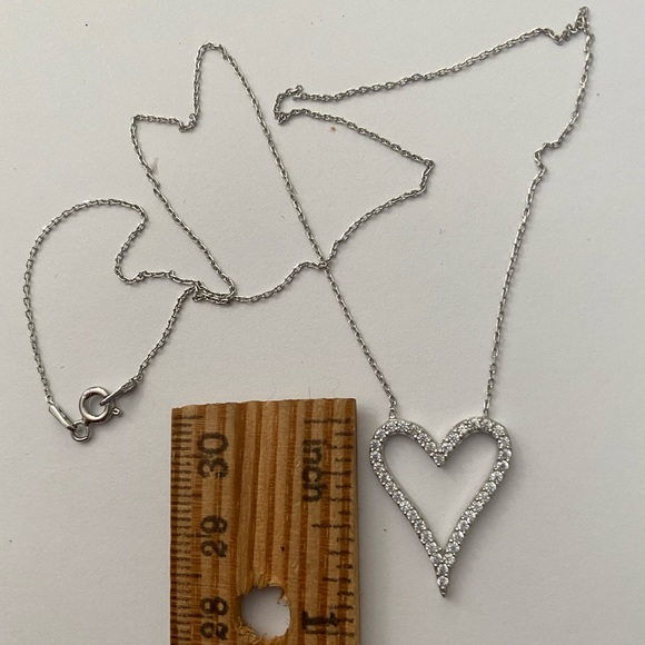 💖925 Silver necklace heart love cz stones 18k yellow gold plated - Picture 2 of 5